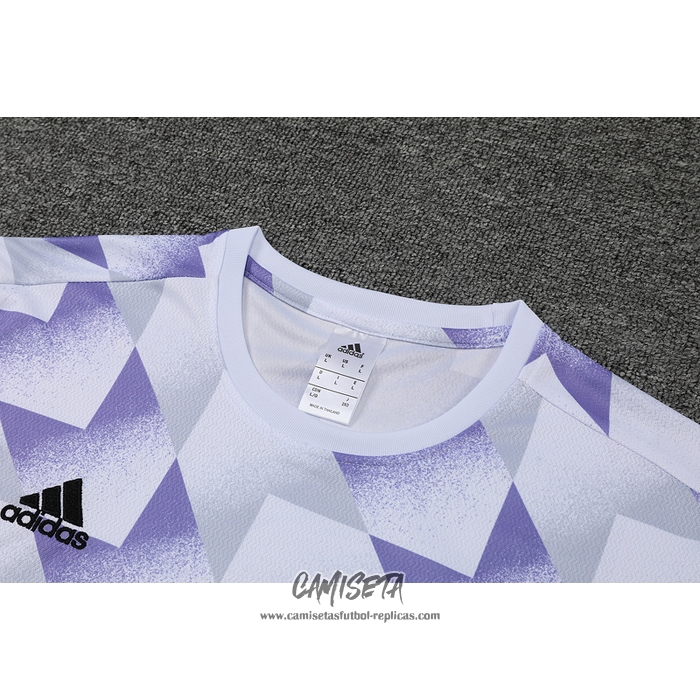 Chandal del Real Madrid 2022-2023 Manga Corta Blanco y Purpura - Pantalon Corto